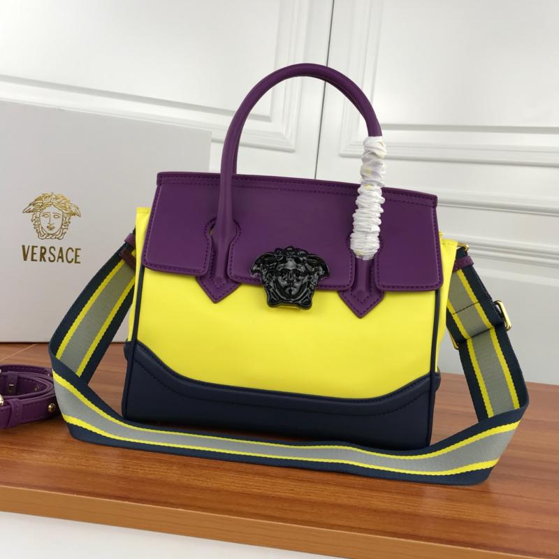 Versace Chain Handbags DBFF452 Full leather plain pattern color matching yellow purple black